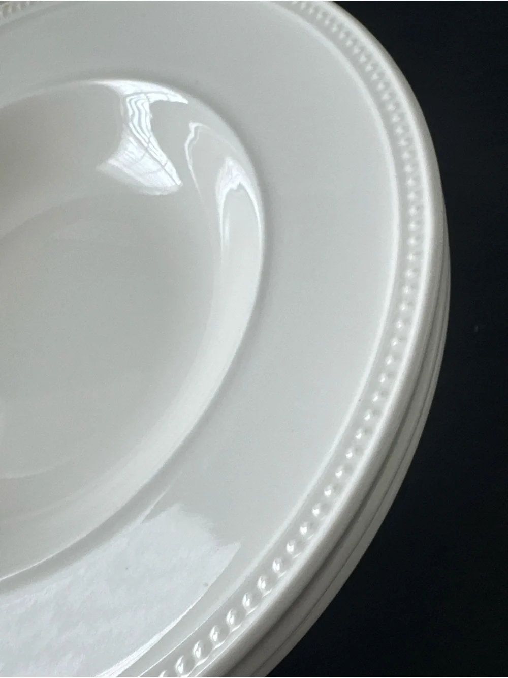 Set of 4 Wedgwood Windsor 9” Rimmed Soup Salad Pasta Bowls Ivory Beaded Rim